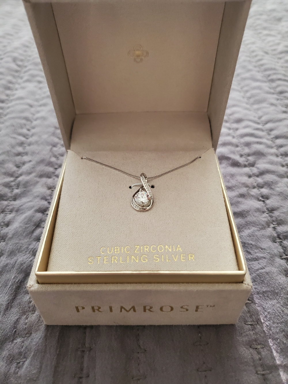 Primrose Sterling Silver Teardrop Cubic Zirconia Necklace - Silver